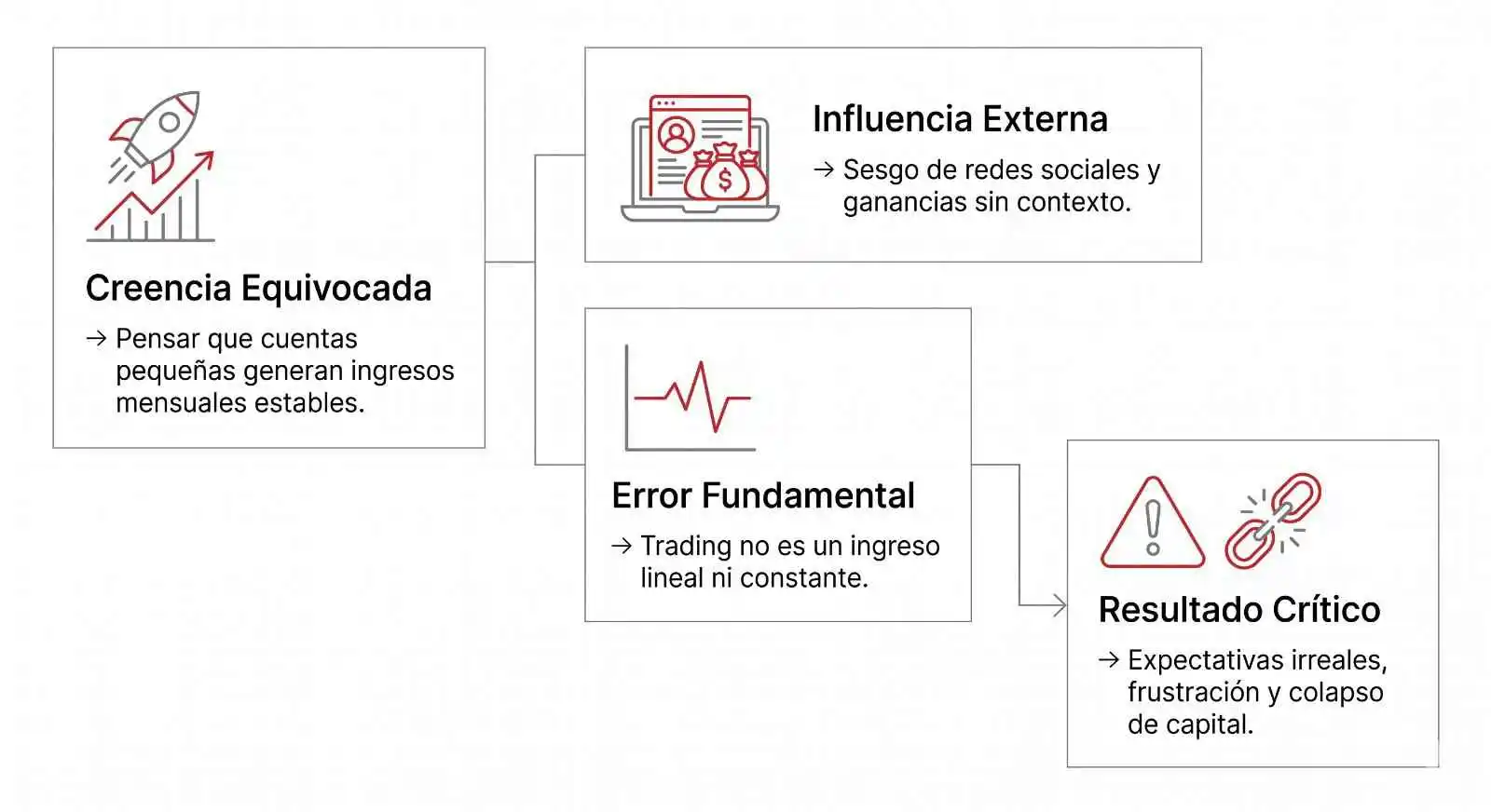 Infografía sobre cómo confundir rentabilidad con estabilidad afecta el trading y las expectativas financieras